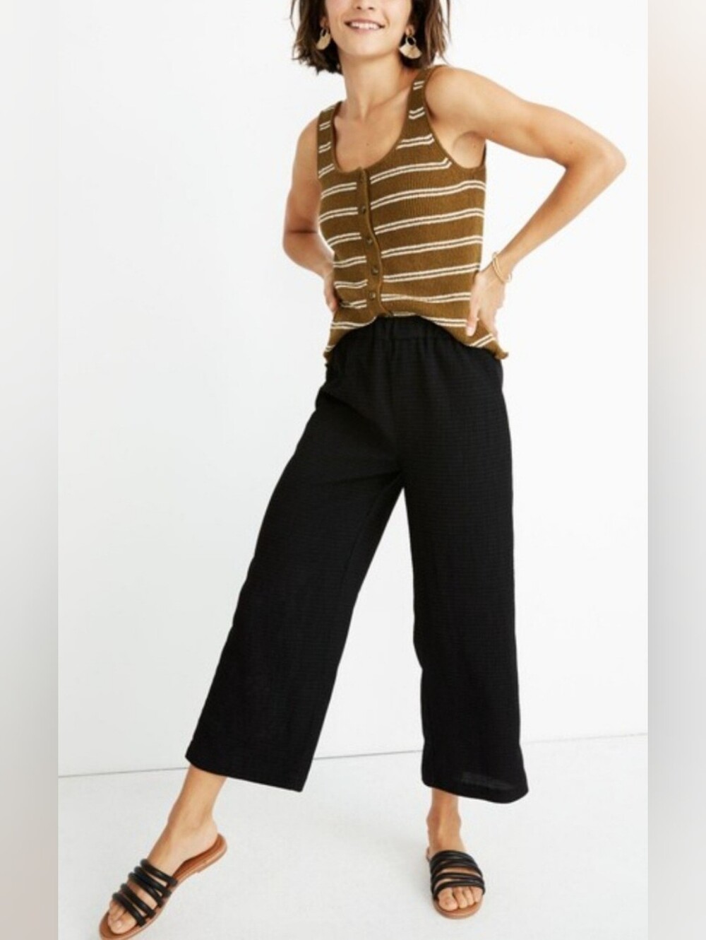 Madewell Black Wide-Leg Linen/Viscose Cropped Pants Medium